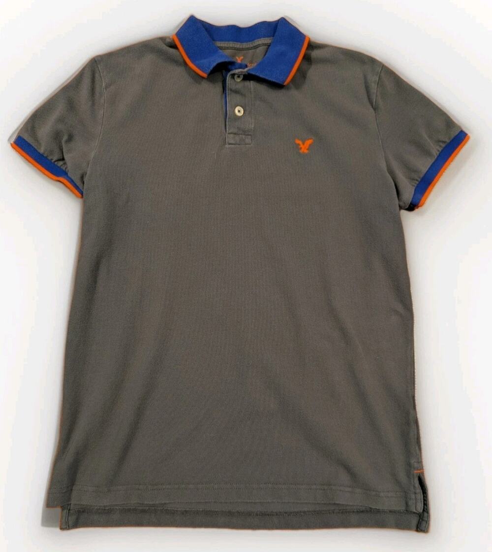 American Eagle Outfitters Polo Shirt Mens Small Gray Blue Orange Classic Fit